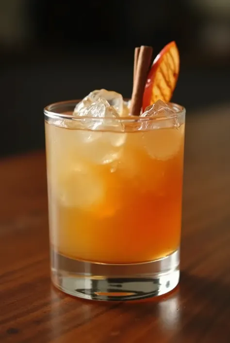 Create an elegant cocktail with the following data:

Glassware: Old fashioned o Rocks Ingredients:
2 oz Bourbon macerated with apple and cinnamon ¾ Tahiti lemon juice 1 oz honey syrup ½ apple liqueur 2 dashes Angostura bitters Garnish:
Dehydrated apple sli...