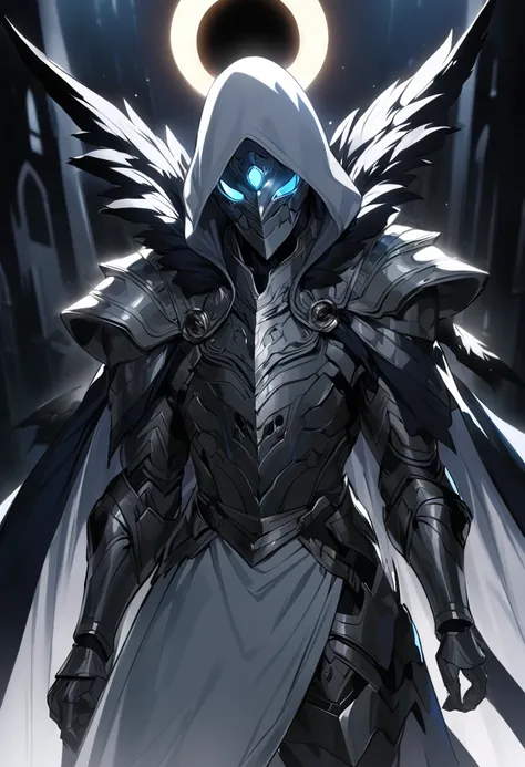 appearance: moon knight appears in white and silver armor, with a dark blue cape, with a hood that partially covers his face, an...