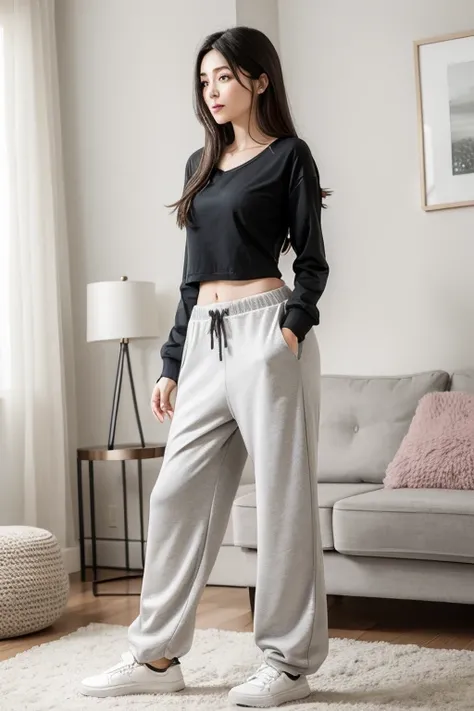 Woman in very loose sweatpants