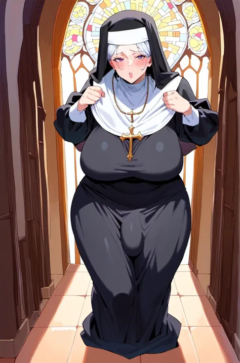 score_9, score_8_up, score_7_up, score_6_up, score_5_up, score_4_up, 2 milf futanari nuns, lesbians, ((mature adult woman)), Squinting eyes, (hooded), full thick lips, (pouted lips), ((white black nun garment)), sexy, blushing, embarrassed, love, ((huge br...