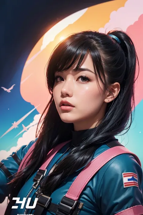 (masterpiece, best quality, beauty, best ratio, best shadows,best Illustration, wallpaper size,1080×2400 pixels,detailed face,pastel colors, army theme, detailed) uhd, realistic, korean idol beauty female, posture fully visible, windblown hair, wear clear ...