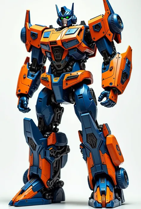 Orange and blue Transformers figure, full body view