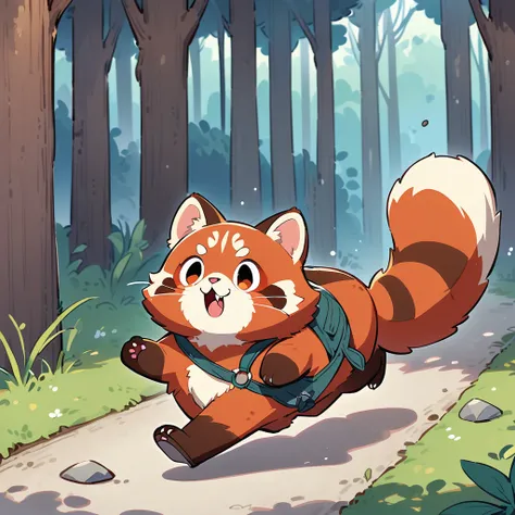 red panda running in the forest,have fun playing