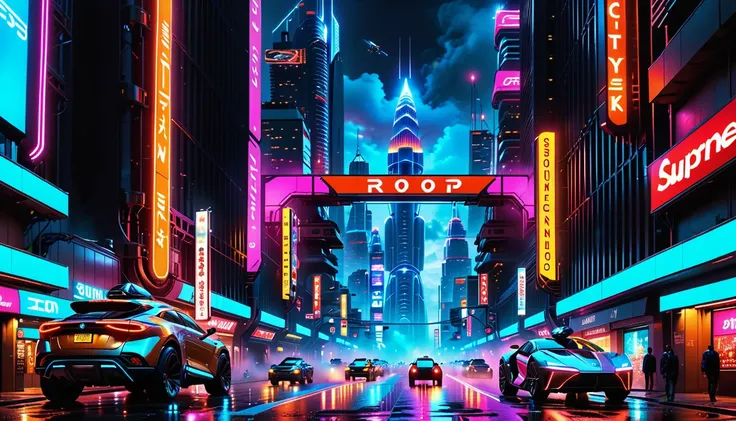 A Masterpiece In 32K Resolution, Supreme Quality, Super Detail, Official Art, Very High-Resolution 32K Wallpaper. Futuristic And Neon-Lit, Ultra-Detailed Features. Towering Skyscrapers Pierce The Smog-Filled Sky, Illuminated By Neon Signs In A Language Unk...