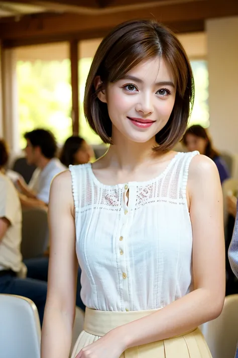 ((White Wine)),((Wine Glasses)),(Realistic, 超Realistic:1.4), 16K HDR, High resolution,((White Wine)),((Wine Glasses)),Happy smile、short hair,The best smile、Japanese actress,so beautiful(It looks like the real thing),dress、Slim couple、Model Couple、(Realisti...