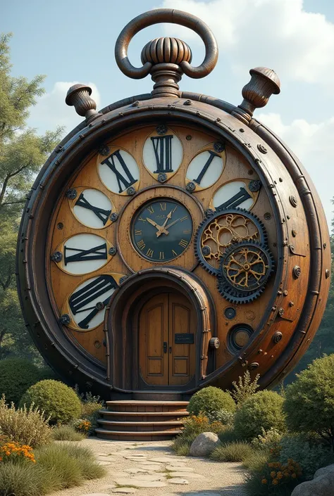 A two-story house that is shaped like a pocket watch but is not so noticeable. 
