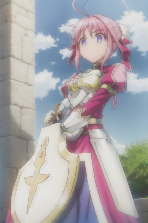 1girl, Shield, Sword, Armored Plate, Armored Dress, Medium Breasts