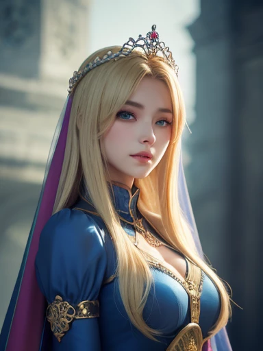 Wearing a blue dress and a veil、Blonde woman with a veil on her head, Beautiful fantasy maiden, Detailed fantasy art, Beautiful fantasy art, Blonde - Princess of Hair, artgerm on artstation pixiv, Beautiful maiden, ((Beautiful fantasy empress)), 2. 5d cgi ...