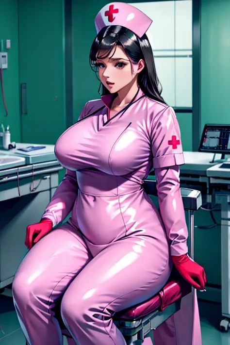 nurse uniform,hospital, latex nurse suit,nurses,busty,elbow gloves,labcoat,black hair woman,red eyes , gigantic ,medical instruments,asian nurse,two nurses,speculum,examination room,oversize ,big ass ,strap on, lay on table ,legs spreaded,giving birth,gyno...