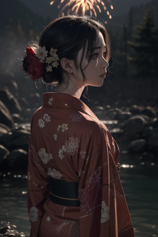 Commemorative photo,yukata,(Overlooking),(Strong Shadows:1.3),water vapor,(Horror Style),(curse:1.3),(soul:1.3),(ultra Realistic 8k cg, RAW Photos, Best Quality, masterpiece:1.2),High definition raw color photos,Professional photos,(Realistic, photo-Realis...