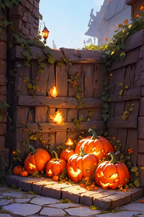 a pathway with pumpkins left and right