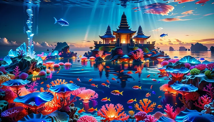 A Masterpiece In 32K Resolution, Supreme Quality, Super Detail, Official Art, Very High-Resolution 32K Wallpaper, Beautiful And Aesthetic, Ultra-Detailed Features, Awe-Inspiring Detail. Floating Islands Replaced With Underwater Cities. Luminous Coral Reefs...