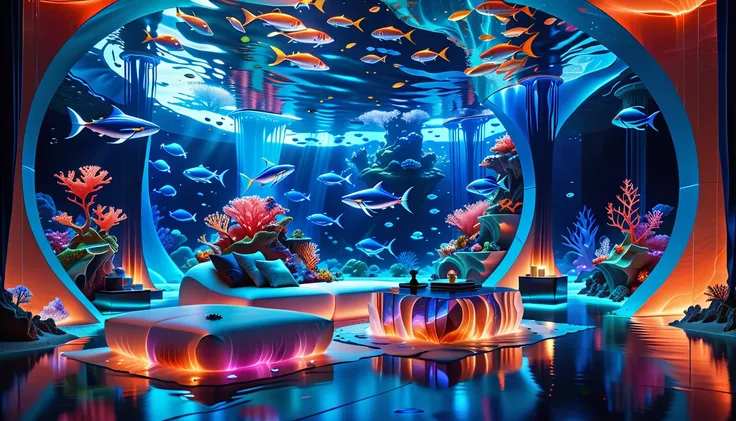 A Masterpiece In 32K Resolution, Supreme Quality, Super Detail, Official Art, Very High-Resolution 32K Wallpaper, Beautiful And Aesthetic, Ultra-Detailed Features, Awe-Inspiring Detail. Floating Islands Replaced With Underwater Cities. Luminous Coral Reefs...