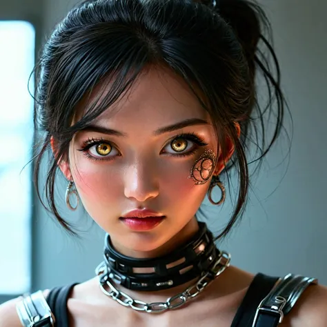 create an image of a girl similar to yui arakaki. focus especially on the atmosphere around the eyes and the style of the hair, ...