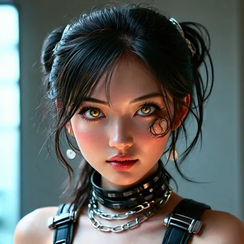 create an image of a girl similar to yui arakaki. focus especially on the atmosphere around the eyes and the style of the hair, ...