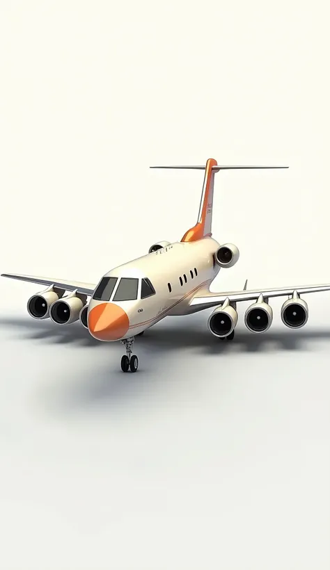 Private jet、Largeジェットエンジン８base、Ray-like wings、 concept,Off-white and orange body color 、Can accommodate 10 passengers、Large, Conceptual Art, Digital Art,White background