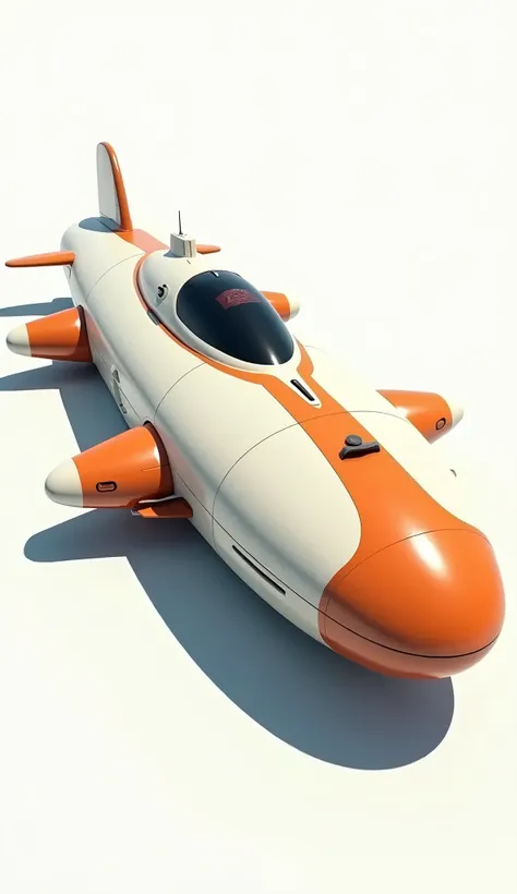 Private Submarine、Quad Gyro、 concept,Off-white and orange body color 、Can accommodate 10 passengers、Large, Conceptual Art, Digital Art,White background