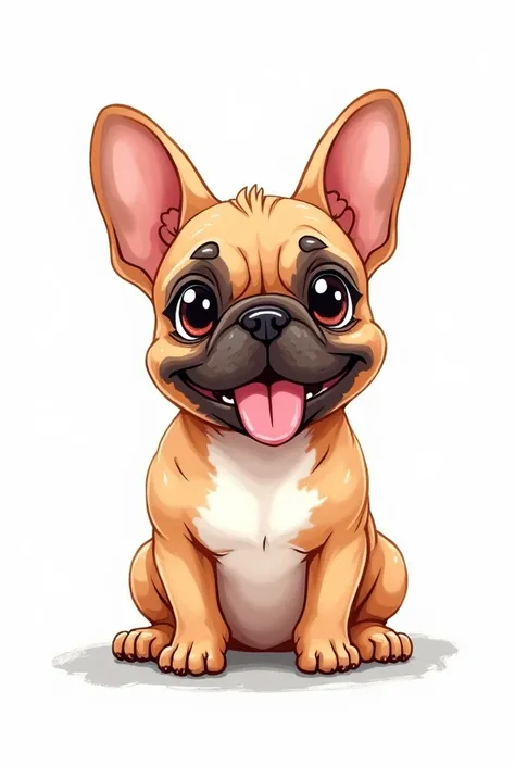 Drawing a cartoon cute and lively French bulldog，Clear line drawing，Color ink on paper，No background