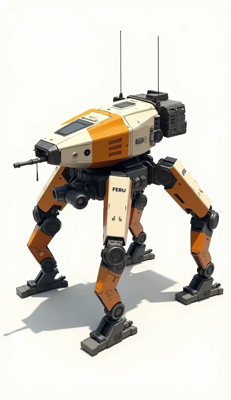 Private Multi-Leg Artillery、Quad Gyro、 concept,Off-white and orange body color 、Can accommodate 10 passengers、Large, Conceptual Art, Digital Art,White background