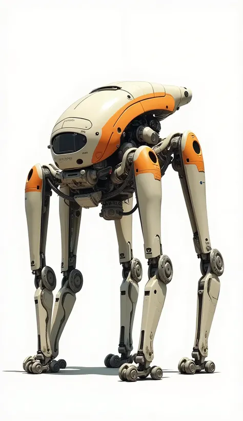 Private multi-legged transport、Quad Gyro、 concept,Off-white and orange body color 、Can accommodate 10 passengers、Large, Conceptual Art, Digital Art,White background