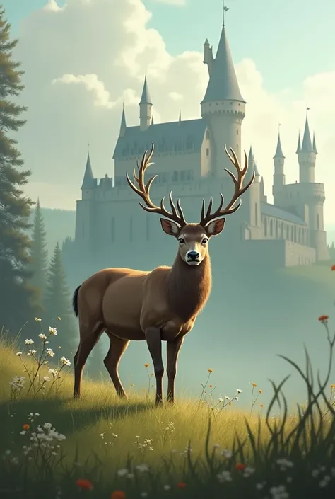 Deer next to a castle