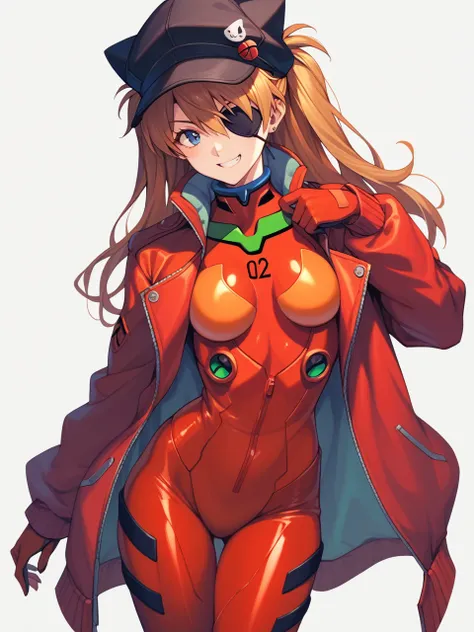 (masterpiece, best quality, detailed), one girl, simple background、cowboy shot,
soryu asuka langley, red jacket, underwear bodys...