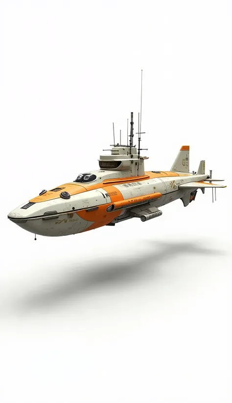 Pirate Submarine、concept,Off-white and orange body color、Conceptual Art, Digital Art,White background