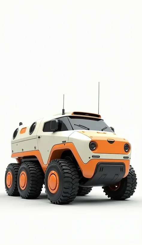 Private Tank、Quad Gyro、 concept,Off-white and orange body color 、Can accommodate 10 passengers、Large, Conceptual Art, Digital Art,White background