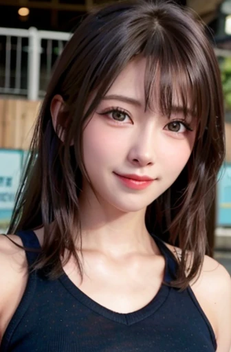 (8k, Best Quality, masterpiece: 1.2), (Realistic, Realistic: 1.37), Super detailed, 1 girl, 20 years old, big, Beauty, cute, smile, Alone, Athletics, Uniform, tracking & Field, Daytime, (nose), (smile: 1.15), (Mouth closed), Beautiful Eyes, Medium Hair, Fl...