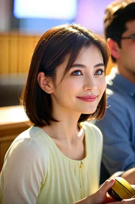 ((White Wine)),((Wine Glasses)),(Realistic, 超Realistic:1.4), 16K HDR, High resolution,((White Wine)),((Wine Glasses)),Happy smile、short hair,The best smile、Japanese actress,so beautiful(It looks like the real thing),dress、Slim couple、Model Couple、(Realisti...