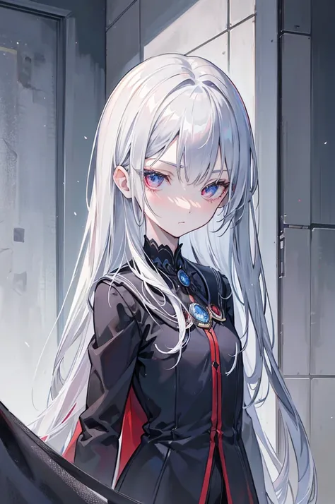 scholar,Slender girl, room,Silver Hair, Raise your eyebrows, anime ,Ultra-high resolution, Anatomically correct, Textured Skin, retina, masterpiece, Anatomically correct, Textured Skin, Super detailed, Attention to detail, High image quality