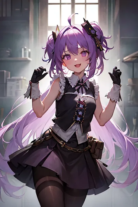 A girl in a cowboy shooting pose, (Rembrandt style), illustration, (masterpiece), (best quality), (ultra-detailed), extremely detailed, (depth of field), Hoshino Ai, gloves, tongue out, long hair, star (symbol), looking at viewer, (purple hair:1.2), purple...