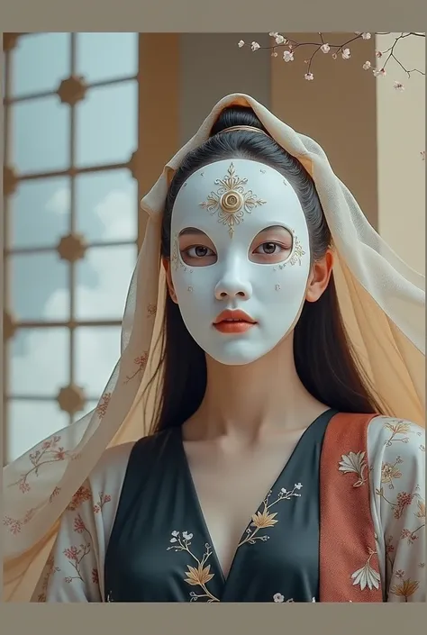 Beautiful woman wearing a Chinese hanfu mask that covers her entire face 