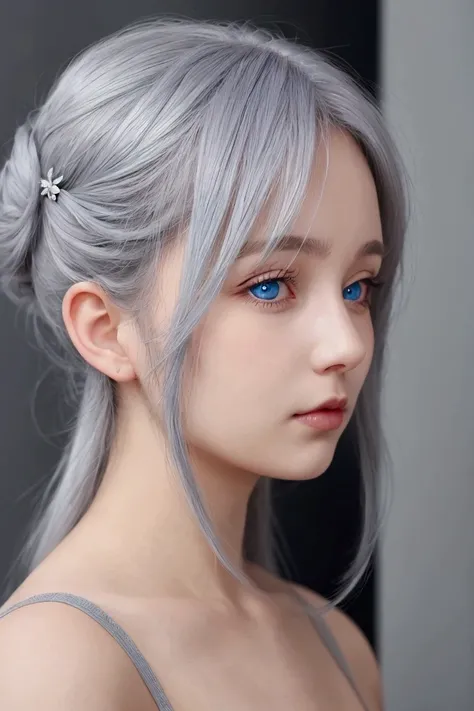 Gray Hair, girl, Profile photo, blue eyes