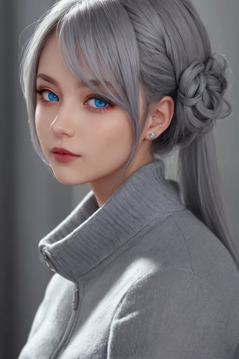 Gray Hair, girl, Profile photo, blue eyes