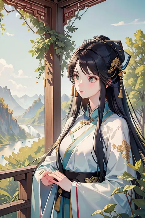 ancient chinese beautiful girl, Cold personality, gray-white clothes, Flowing clothing, Loose, Song Dynasty costumes, gray-white, Long black hair, hairpin, Giant willow tree, Farmland, field, Standing under a tree, Sunshine, Beautiful Skin, masterpiece, Ul...