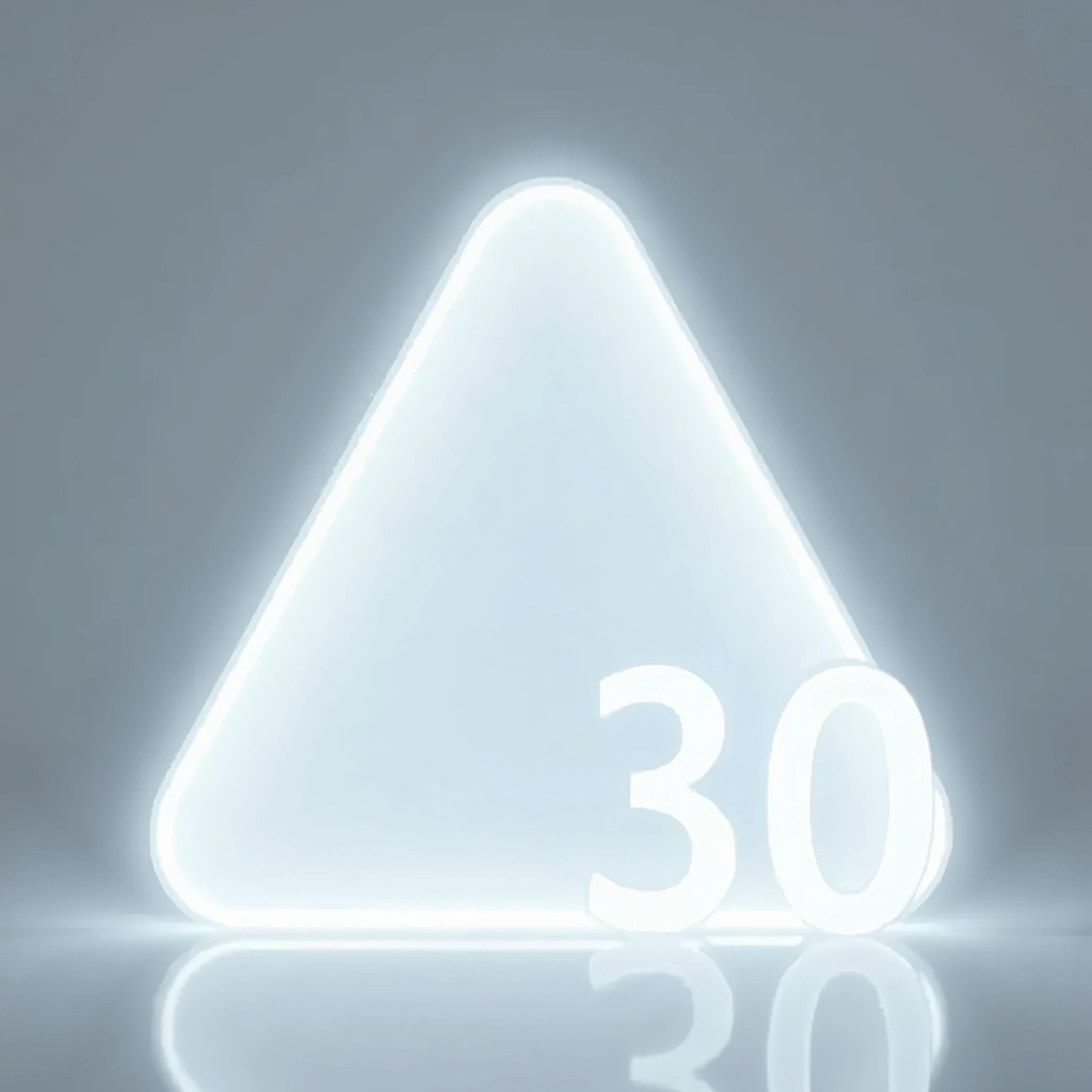 Full HD рисунок, white isosceles 3D triangle, the sign 30 is glowing,