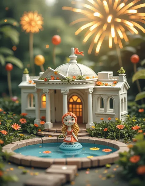 super cute clay world，fireworks，isometric view of the white house, usa,cute clay stop motion animation,features,tilt action,exce...