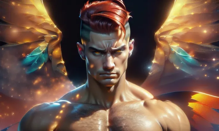 [((highly detailed, detailed eyes, detailed face, clear and realistic facial features, photorealistic, realistic light, cinematic, facing the viewer, close up)), (1 man), (((((Gorgeous sexy powerful masculine male angel))))), (((two transparent barely-visi...