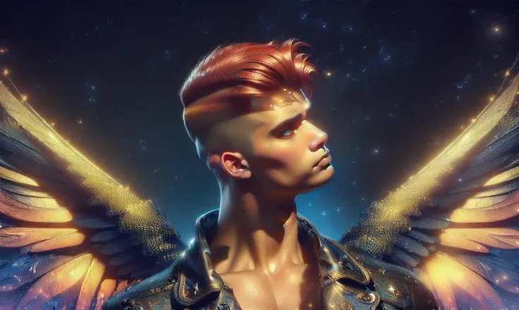 [((highly detailed, detailed eyes, detailed face, clear and realistic facial features, photorealistic, realistic light, cinematic, facing the viewer, close up)), (1 man), (((((Gorgeous beautiful male angel))))), (((two barely-visible spirit wings, both win...