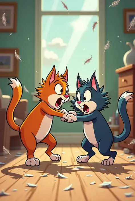 Video of two animated cartoon cats fighting 