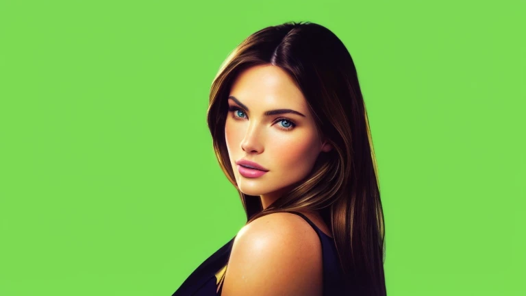 Close-up of a beautiful Caucasian woman with long blonde hair and dress, Beckinsale, High quality artwork, Photorealistic beautiful faces, A colorful portrait of Megan Fox, Green Screen, Similar to Laura Barrieres, Digital Art Model, Sandra Bullock, Fan ar...