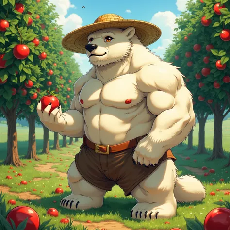 farmer, a muscular middle-aged clothing polar bear man, full body in michelangelo buonarroti style, digital illustration anime, ...