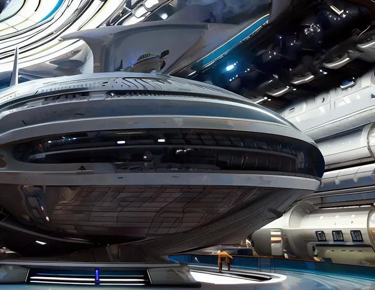 Stunning 10,000 Ultra Hyper detailed realistic 5D render of a cyberpunk starship, featuring an impressive 108 main body with industrial design, and it has a wired constructed body. The ships twin crystal nacelles, each 24 in diameter, emit a mesmerizing li...