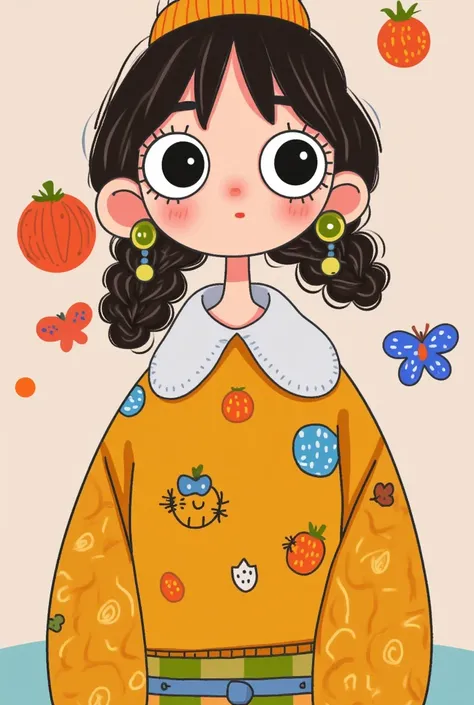 Flat wind，vector，Childish art cartoon，Primary school students in the classroom，,Big eyes，Cute expressions，Bangs，Minimalism，Blouse with a large collar，piece together，autumn，