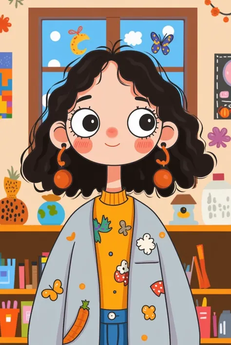 High Saturation，全彩Flat wind，Flat wind，vector，Childish art cartoon，Primary school students in the classroom，,Alone，Big eyes，Cute expressions，autumn，