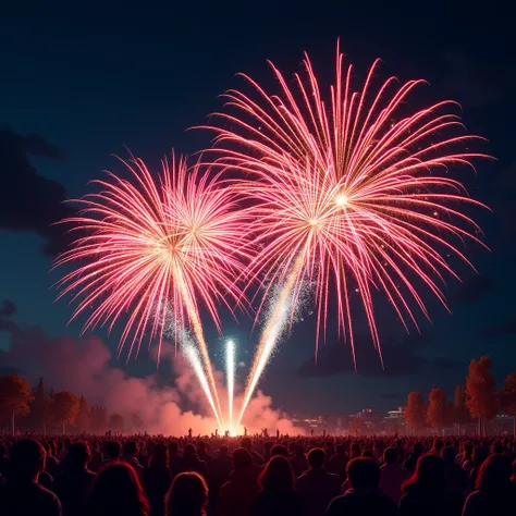 Fireworks, On the night of the festival, fireworks bloom in the night sky, like a painter painting colors in the sky. The colors are mainly based on the colorful fireworks, and the light and shadow are mainly based on the light of fireworks. The details ar...