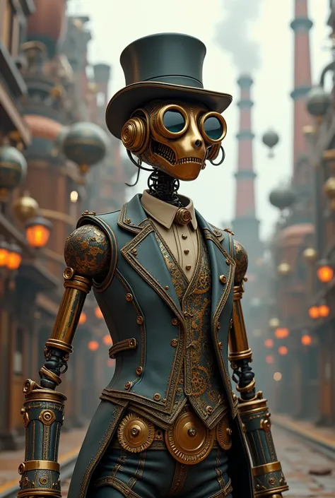 A visually stunning composition featuring an automaton designed in the intricate steampunk style. The automaton is brimming with detailed elements such as gears, cogs, brass fixtures, and ornate antique finishes. It possesses an elegantly designed humanoid...