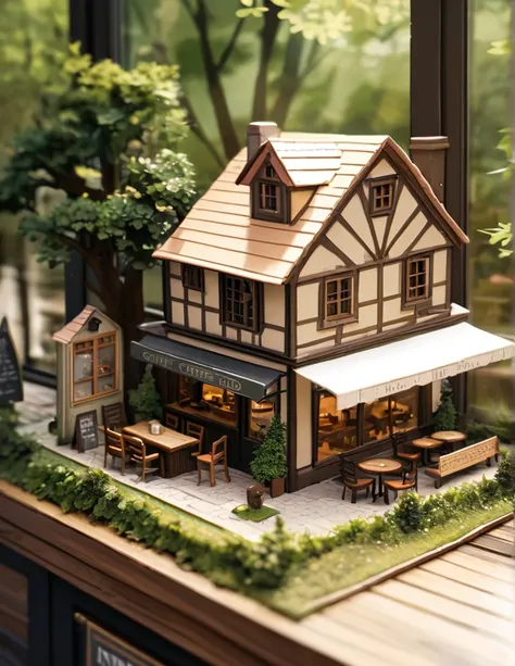 (Miniature House),(Exquisitely crafted),In the woods,(Cute coffee shop),Light production