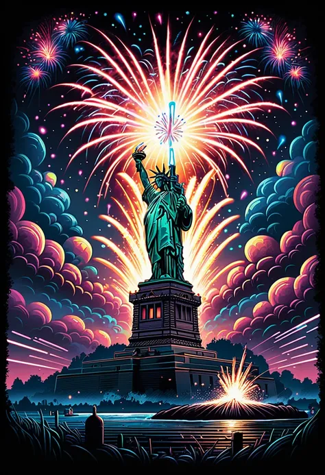 Fireworks, by dan mumford.
best quality, masterpiece, intricate details, ultra-detailed